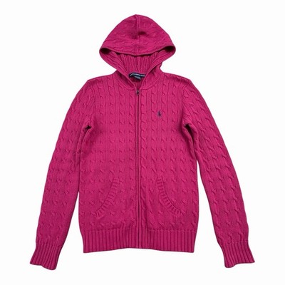 Polo Ralph Lauren Cable Knit Full Zip Hoodie Sweater In Pink Women
