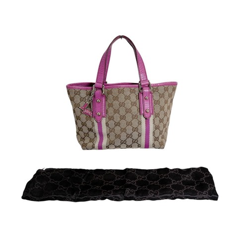 Gucci Handbag Tote Bag Gg Canvas With Charm 139261 Brown Pink Ss Used