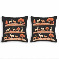Set of 2 Decorative Throw Pillow Covers 18x18in - Autumn Forest Scene