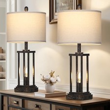 27" Tall Farmhouse Table Lamps with Night Light Industrial End Table Bronze