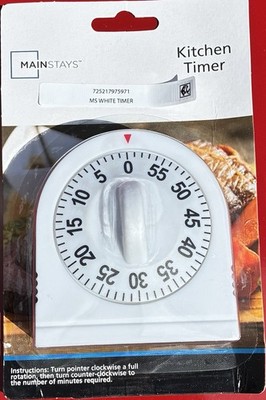Mainstays MS White Mechanical Kitchen Timer Manual Countdown White