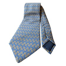 Lanvin Paris Silk Tie Blue Gold Snaffle Bit Pattern Made in France Men