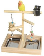 Bird Playground, Natural Wood Bird Play Stand with Stand Perch, Two Toys, Two...