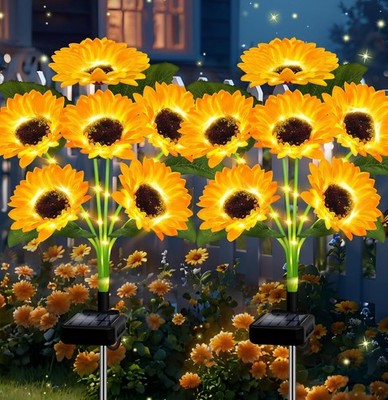 2 Pack with 12 Sunflower Solar Lights Outdoor Garden Decor,Solar Flowers Lights