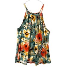 Papermoon Floral Halter Tank Top Women's Size XL Multicolor Sleeveless EUC