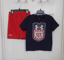 NWT 2pc Under Armour Navy Red Beige Stars Stripes Shirt Shorts sz 4