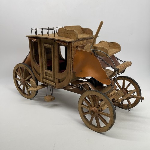 Vintage Volkskunst Handarbeit schwebend Holz & Leder Postkutsche Wagen Modell - Bild 9 von 10