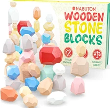 36 Piece Balancing Wooden Stone Blocks for Toddlers Multicolored Stacking Stones