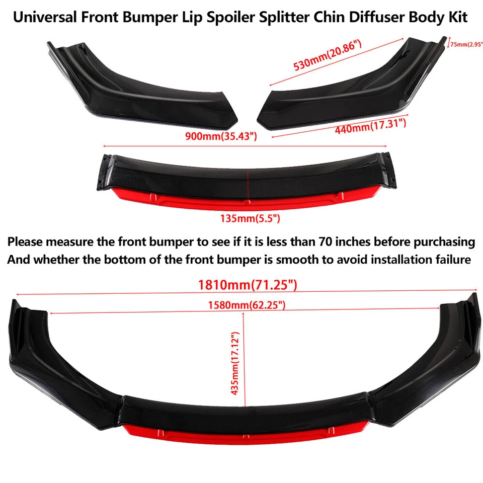 Gloss Black Red Front Bumper Lip Spoiler Splitter Diffuser For Volkswagen Passat Foto 2 de 4