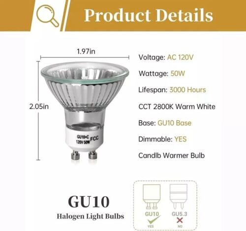 Elenhome 120v 50W GU10 Bulb for Candle Warmer Lamp, 2pcs gu10+c Gu10-2 - Picture 2 of 8