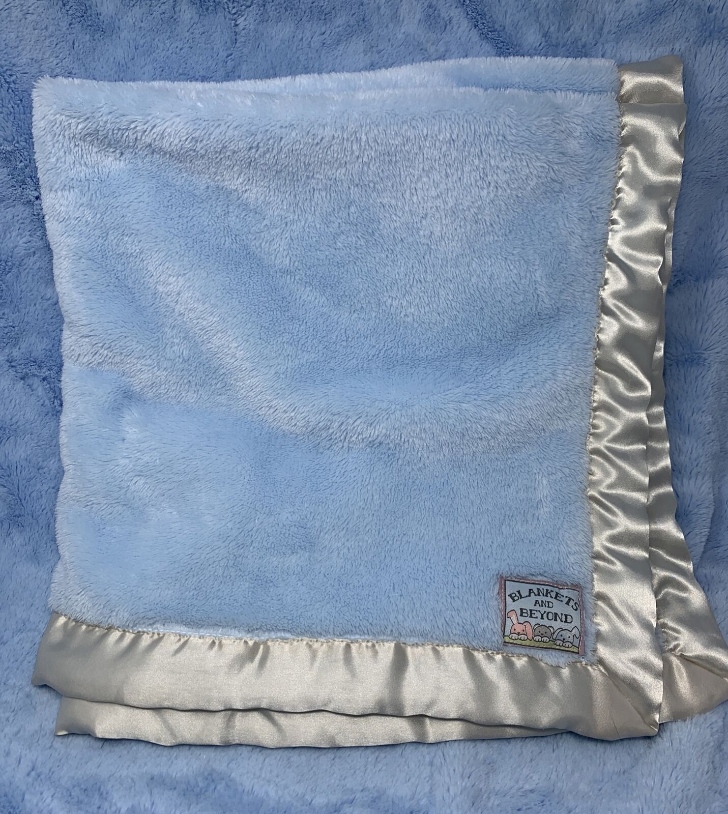 Blankets And Beyond Blue Plush Baby Blanket With Silver Satin Edge Border For Sale Online