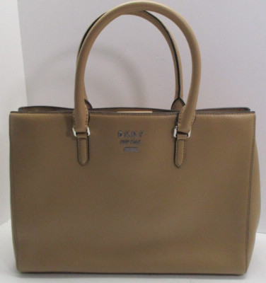 DKNY Paige Satchel Large Tote Double Rolled Leather Handles Rich Latte Brown NWT
