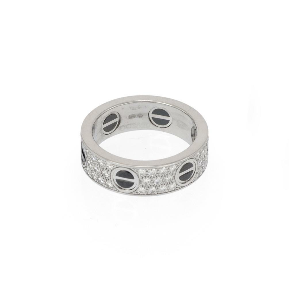 Cartier シルバー 指輪 Cartier Love Pave Diamond Ceramic 6.5mm 18k Gold Band Ring