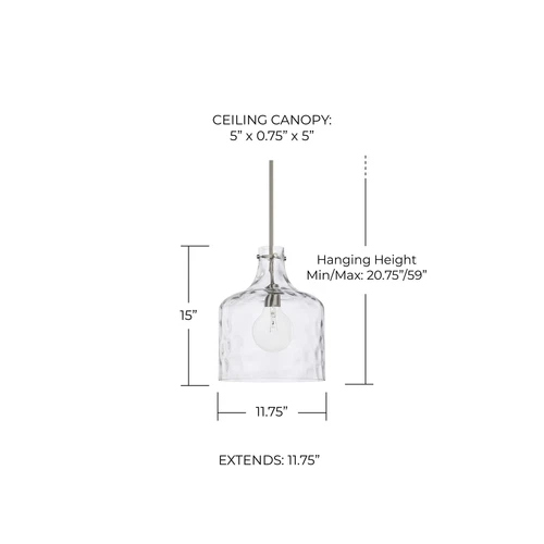 HomePlace Lighting 325717BN Crawford Urban/Industrial Clear Water Glass Jar P... - Picture 2 of 3