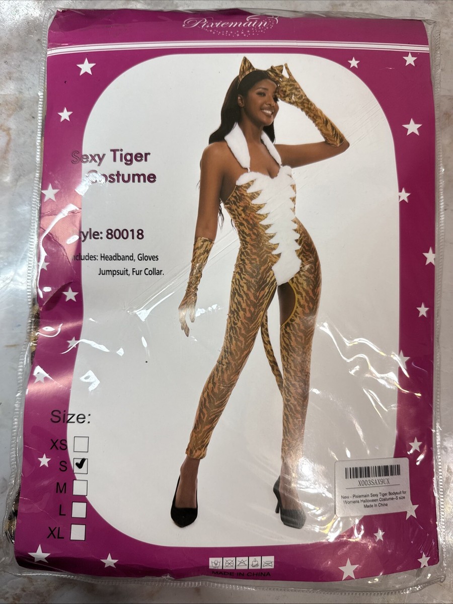 Pixiemain Sexy Tiger Costume Adult Women's Sz Small Brown, White Bodysuit  New | eBay