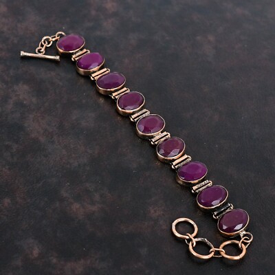 Valentines Deal Oval Natural Kashmir Rubi Copper Bezel Birthday Bracelet Jewelry