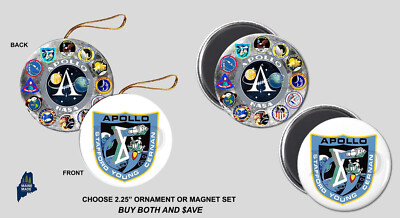 APOLLO 10 Christmas Ornament / Magnet Set - Collectible Logo Moon Landing NASA