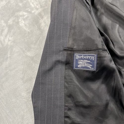 Vtg Burberrys Suit Jacket Men's 42 Regular Black Stripe Pure Wool 2 Button - Picture 6 of 14