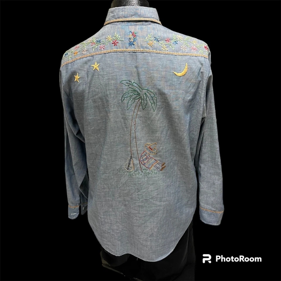 Camisa hippie americana anos 70 BIG MAC cambraia bordada galo DORMINDO MEXICANA - Imagem 3 de 4