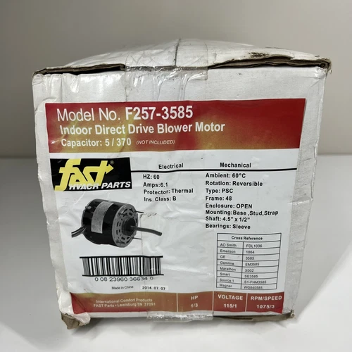 NEW F257-3585 Direct Drive Blower Motor  1/3 HP 115v 1075 RPM 3Speed 60Hz SEALED