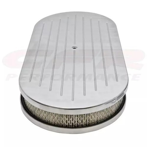 For Chevy Ford Air Cleaner Set 19" Oval Polished Aluminum Dual Quad Ball Milled - 第 1/2 張圖片