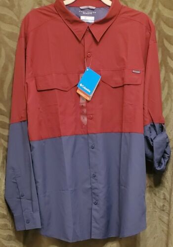 Columbia Men's XL Omni-shade  Long Sleeve Button Shirt Nylon Gray/Red - Picture 1 of 4