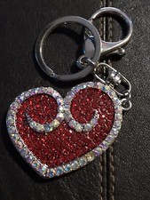 Heart Rhinestone Keychain - Red And Clear Stones - Clip And Ring - Exc Cond.