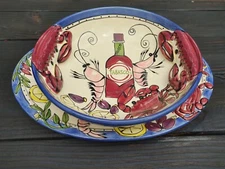Tika Home etc. Seafood Tabasco Crab & Shrimp 12" bowl & 16.5" Serving Platter