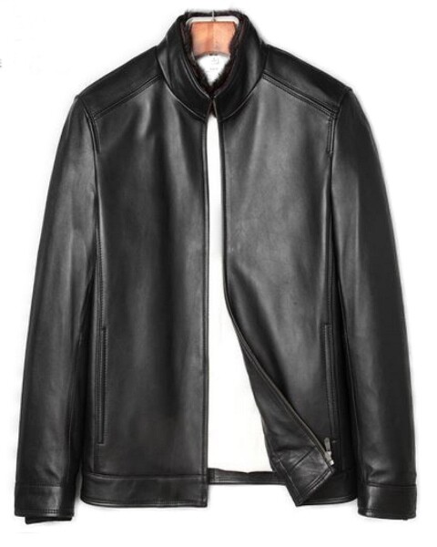 Leather jacket ブラック XL Men's New Sz XL Black Leather Jacket Coat With Mink Fur