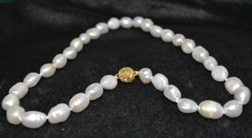 Huge 18"11-12mm natural south sea genuine white round pearl necklace 351AAA