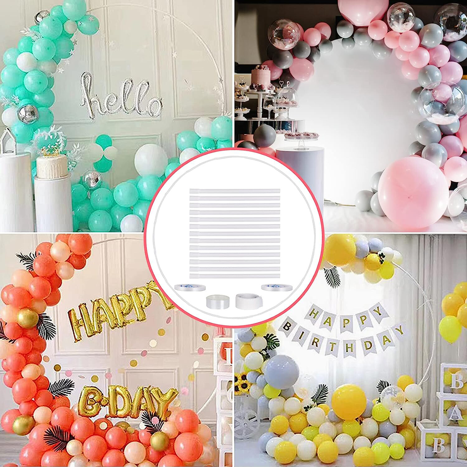 1.5M Round Hoop Arch Mesh Backdrop Flower Display Stand Frame Wedding