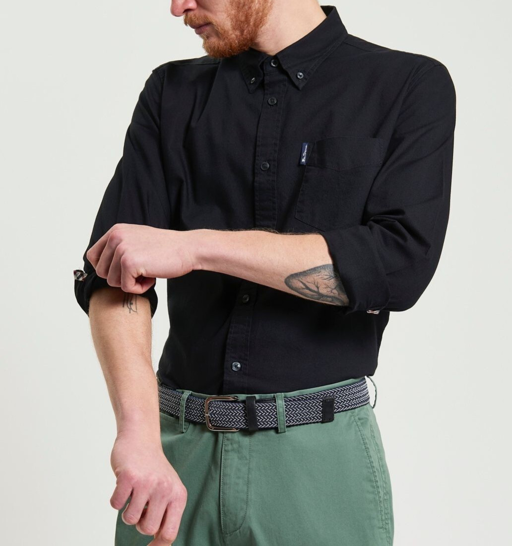 Camisa Ben Sherman Para Hombre Algodón Manga Larga Con Botones Oxford Negra Blanca Azul