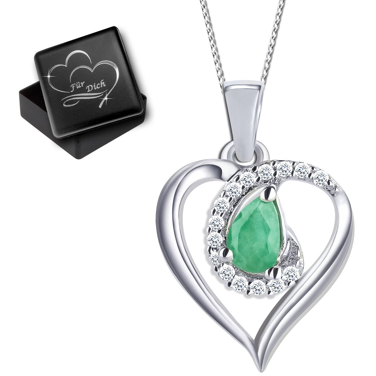 Echter Edelstein Herz Halskette 925 Silber Geschenk für Damen Frauen Freundin