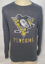 Champion Pittsburgh Penguins NHL Gray Distressed L/S T-Shirt Size Large ~ Used 