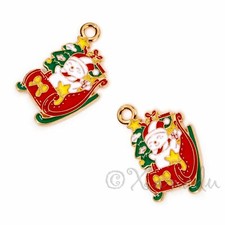Snowman Sled Charms 22mm Christmas Enamel Gold Pendants C941121 - 5, 10, 20PCs