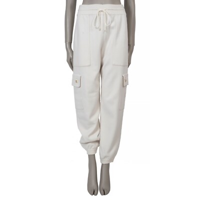 71080 auth CHANEL cream cashmere 20B CARGO TRACK SWEAT Pants 36 XS