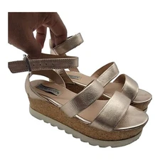 Steve Madden Shoes Womens 6 Kirsten Rose Gold Vacation Strappy Platform Sandals 