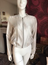 More & More Bomber Jacket Pearl Grey With Pockets Front Zip- Size Xs/s Eu 34/36
