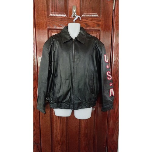 Vintage Mens women leather jacket coat Large bomber motorcycle USA BROKEN ZIPPER - Picture 11 of 11