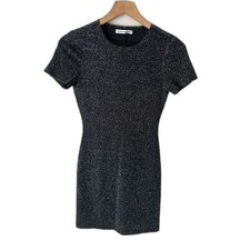 Reformation Amina Metallic Fleck Short Sleeve Mini Dress Silver Black Size XS