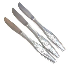 3 TABLE KNIFE ONEIDA LASTING ROSE STAINLESS MODERN 