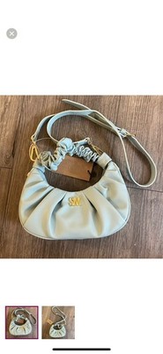 Light mint Pleated Crescent Crossbody Bag Gold Hardware Adjustable Strap