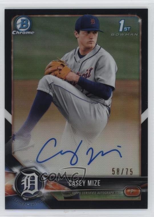 2018 Bowman Draft Chrome Pick Black Refractor 58/75 Casey Mize #CDA-CM Auto zr9