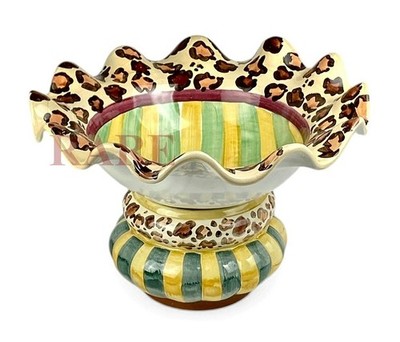 MacKenzie Childs Leopard Ceramic Combination Large Bowl & Stand 14''x9.5'' New