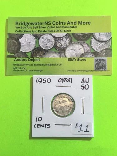 1950 Canadian 10c Dime .8 Silver George VI  AG  HIGHER GRADE.  TRENDING AT $10