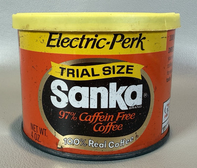 Vtg Trial Size Sanka Coffee Tin Plastic Lid White Plains NY 4 Oz Empty 2.5'' Tall