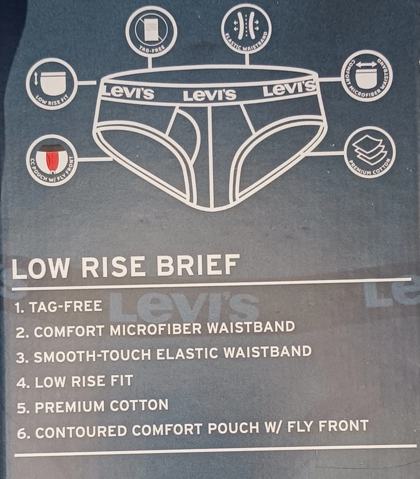 Paquete de 5 calzoncillos de tiro bajo Levi's para hombre talla pequeña algodón premium frente mosca LEER Foto 3 de 4