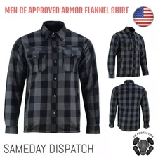 Men's Motorcycle Biker CE Armored Flannel Shirt with 2 Conceal Gun Pockets Grey