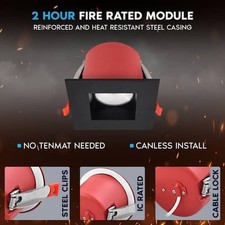 4" Square Integrated LED Recessed Light J-Box 5CCT 2-Hour Fire Rated 15-Watt...