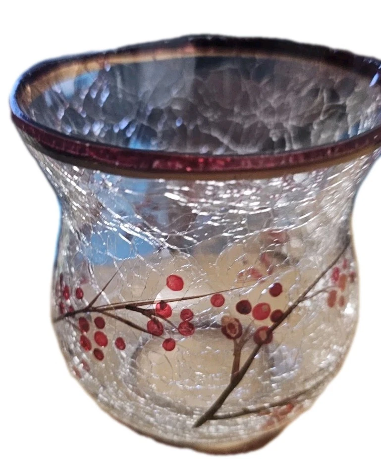 NUEVO EN CAJA YANKEE CANDELABRO CRAQUELADO BAYAS VIDRIO SOPORTE VOTIVO / HURACÁN, 3.5X2.75" Foto 3 de 4